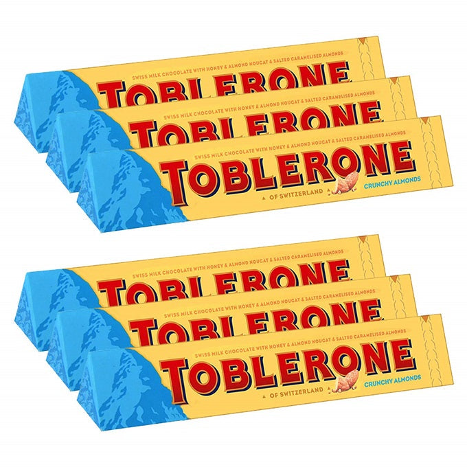 Toblerone Milk Chocolate with Crunchy Almonds 100gm (Pack of 6)