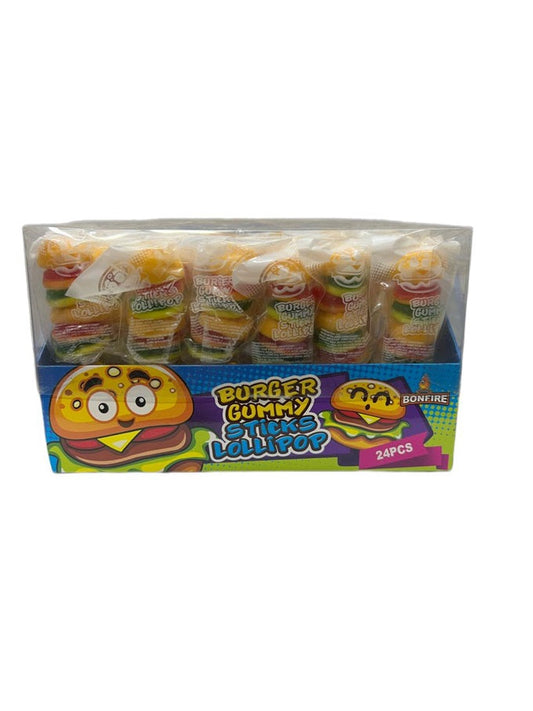 Bonfire Burger Gummy Sticks Lollipop (24 Pcs)