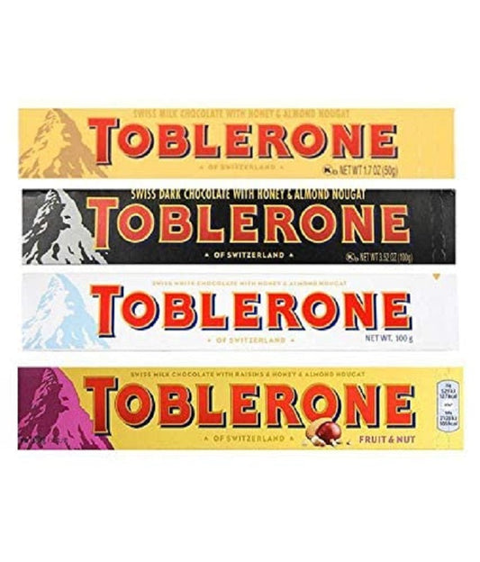 Toblerone Chocolate Combo (Milk, Dark, White, Fruit & Nut) Pack of 4
