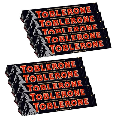 Toblerone Dark Chocolate with Honey and Almond Nougat,Pack of 10