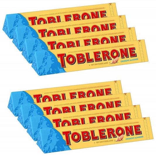 Toblerone Milk Chocolate with Crunchy Almonds 100gm- 8 Pack