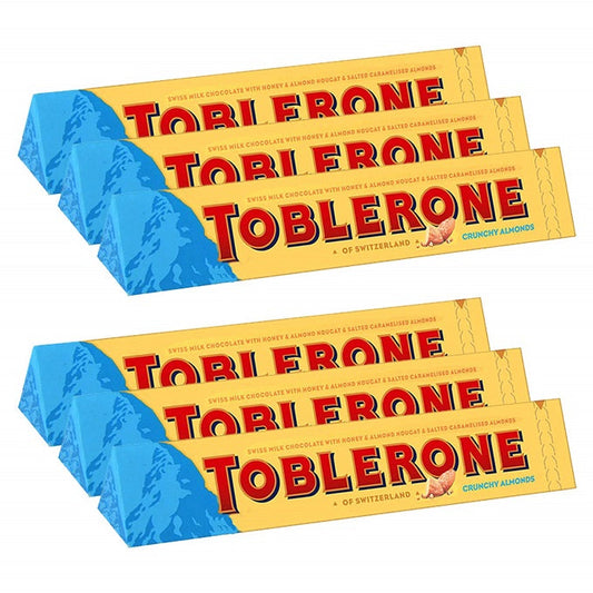 Toblerone Milk Chocolate with Crunchy Almonds 100gm (Pack of 6)
