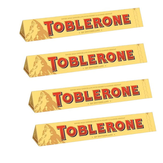 Toblerone Milk Chocolate with Honey and Almond Nougat 100gm - 4 Pack