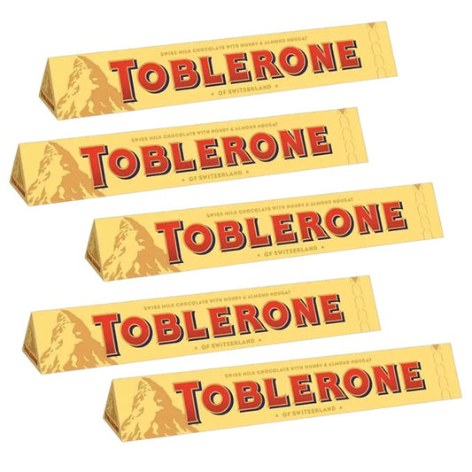 Toblerone Milk Chocolate with Honey and Almond Nougat 100gm - 5 Pack