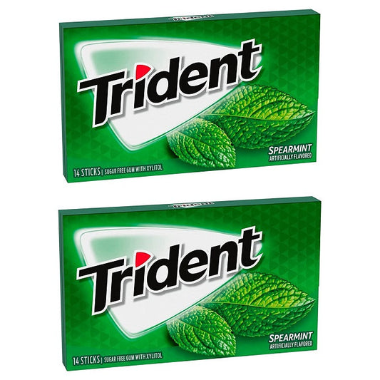 Trident Spearmint Sugar Free Gum 14 Sticks (Pack of 2)