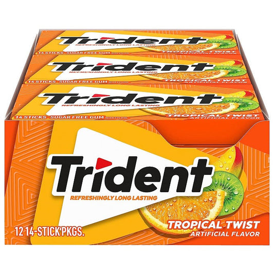 Trident Tropical Twist Sugar Free Gum, 12 Packs