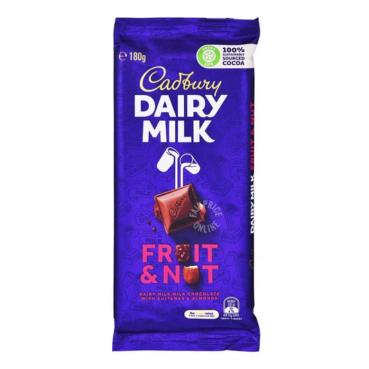 Cadbury Dairy Milk Chocolate Fruit & Nut 180g Imported