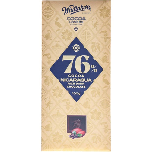 Whittaker's 76% Cocoa Nicaragua Rich Dark Chocolate 100g