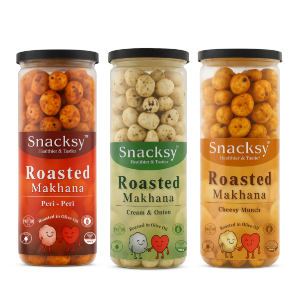 Roasted Makhana (Foxnuts)- Peri Peri, Cream & Onion and Cheesy Munch Flavour- Premium Quality (80g Each)
