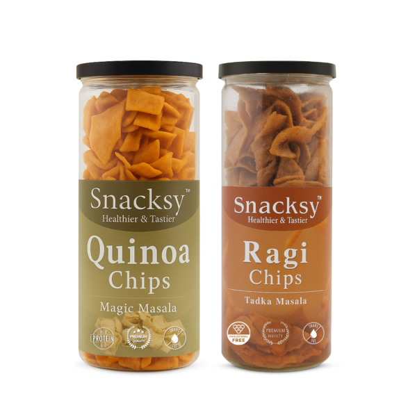 Snacksy Ragi Chips (125g Jar) and Quinoa Chips (125g Jar) Superfood Chips Combo