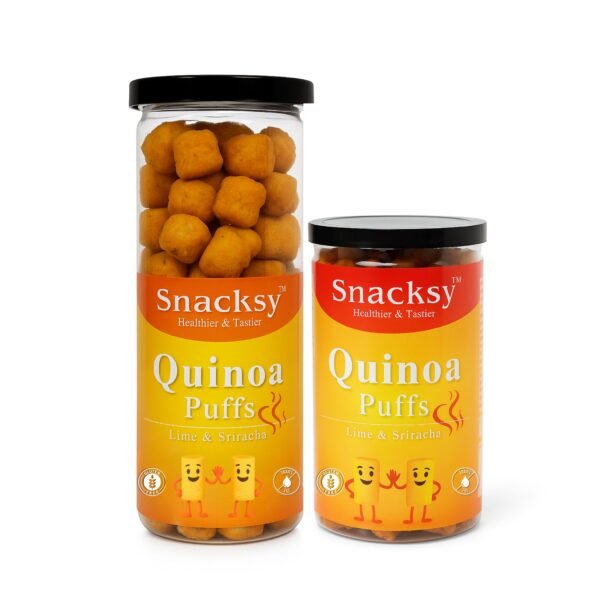 Snacksy Quinoa Puffs – Lime & Sriracha Flavour | Baked Quinoa Snack | Tangy & Spicy | High Protein, Gluten-Free | Healthy Snack for All Ages